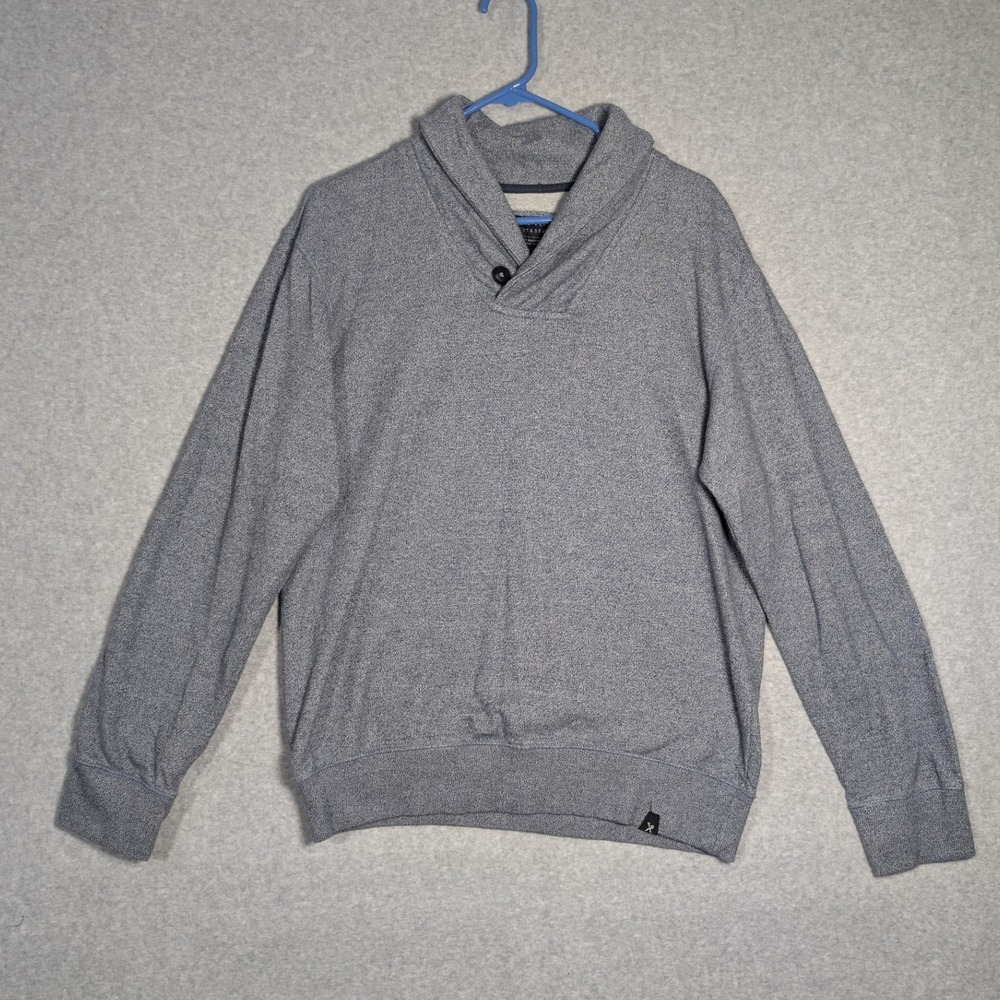 Marc Ecko Cut & Sew Pullover Mens Large Blue Shawl Neck Heathered Sweater Preppy